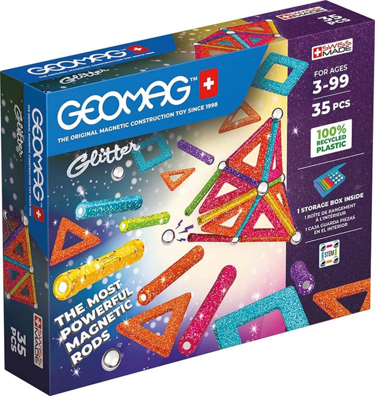 Geomag klassische Glitzerplatten recycelt – magnetisches Konstruktionsspielzeug mit Glitzerplatten – 35 Stück