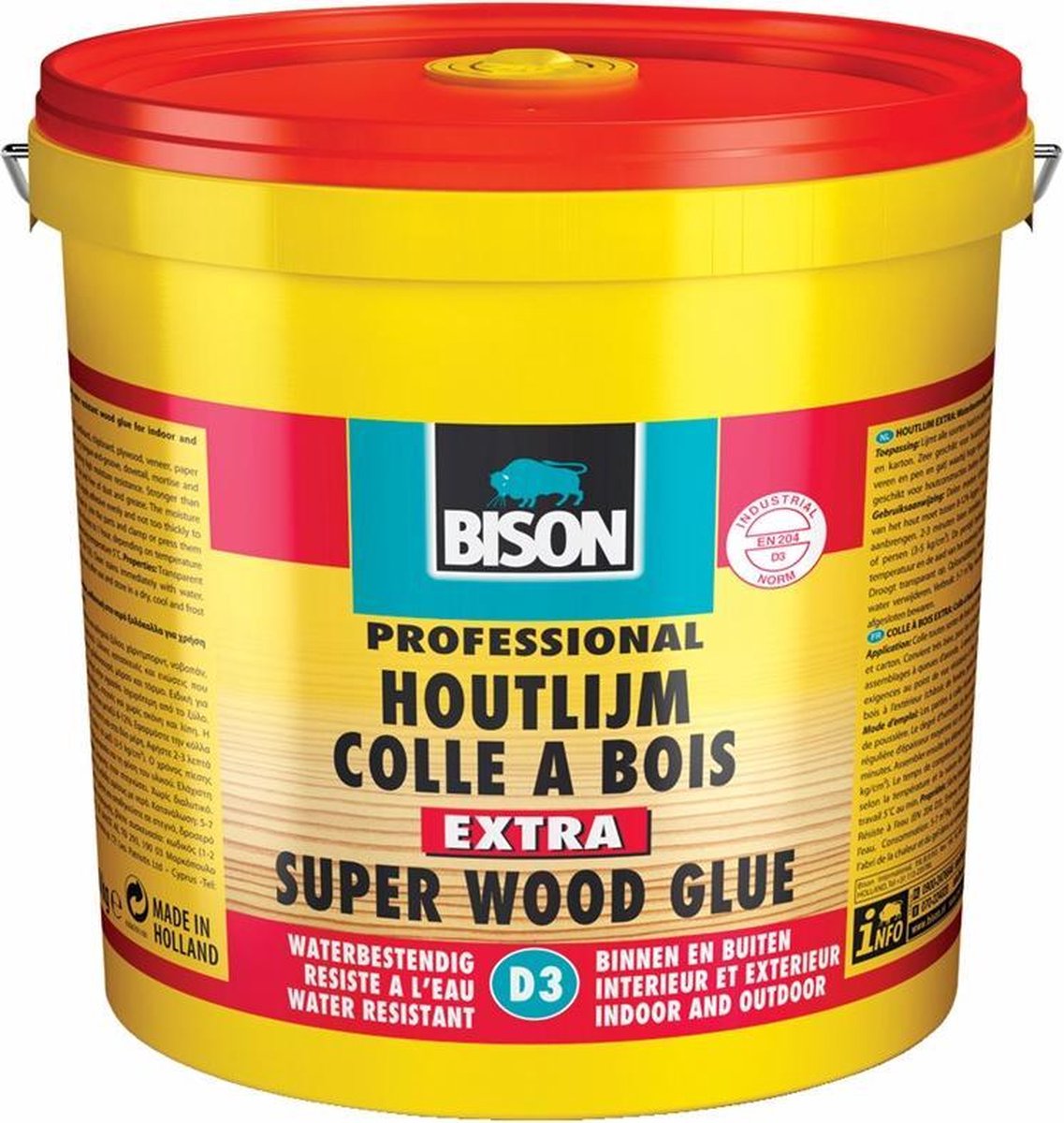 Bison Holzleim extra Eimer 3 kg, hochwertiger Holzleim, für innen und außen, trocknet transparent, stärker als Holz, lösungsmittelfrei, D3, überstreichbar