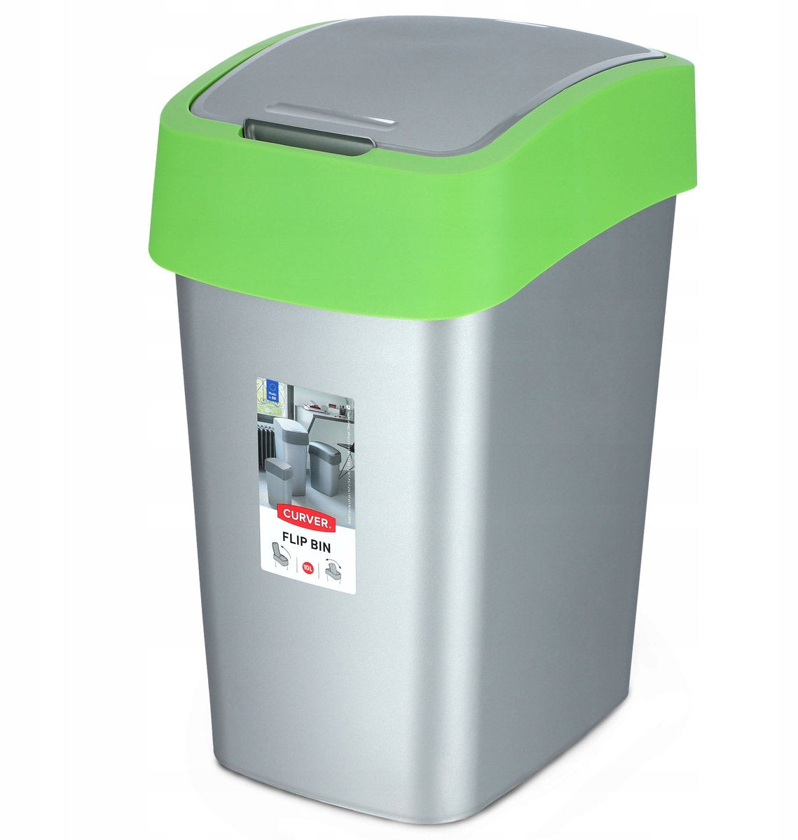 Keter Curver Flip Bin - Abfallbehälter - 9l - Silbergrün - nachhaltiges Design