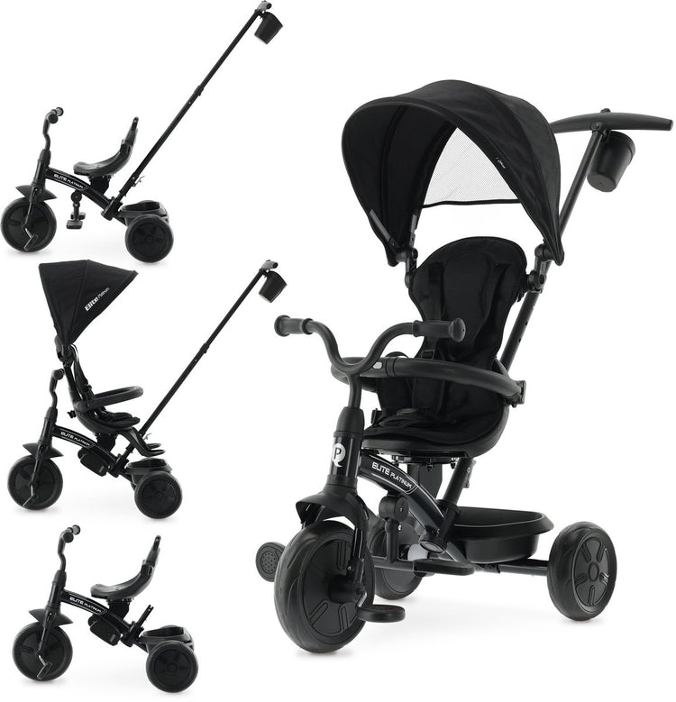 Qplay Elite Platinum Dreirad mit Schiebestange 6 in 1 – Schwarz