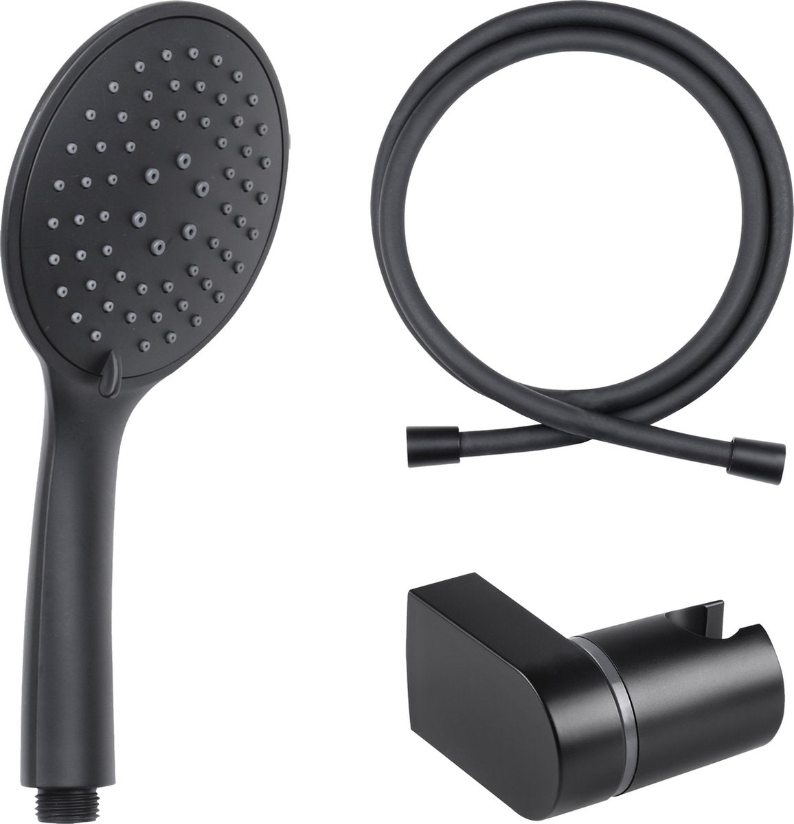 Differnz Handbrause - 3 Positionen - mit Brauseschlauch 1,5 m - Handbrausehalter kippbar - Schwarz