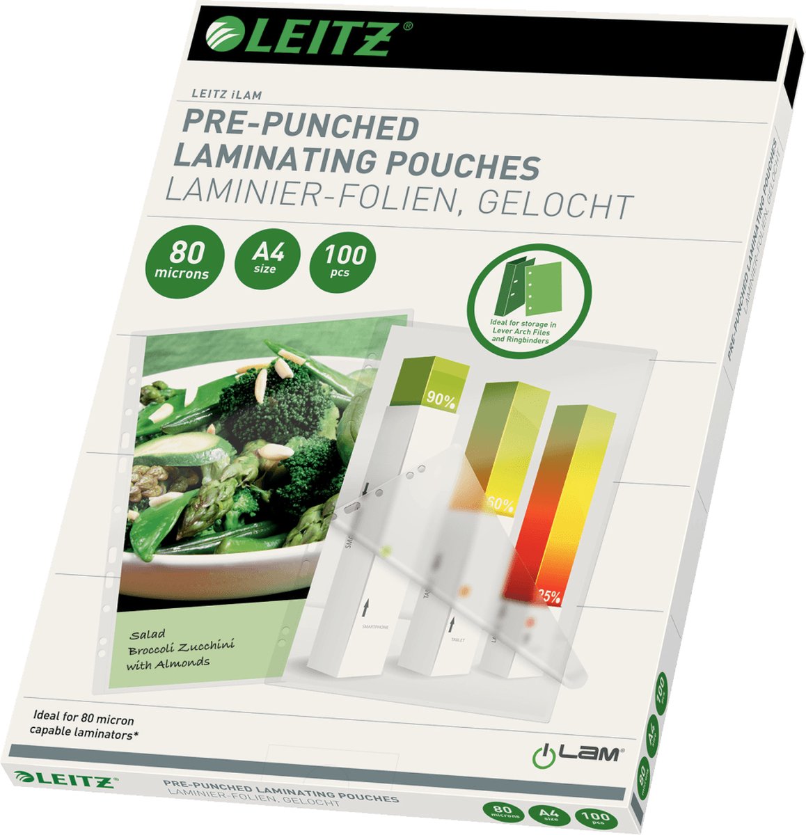 Leitz ilam – Laminierfolien – perforiert – A4 – 80 Mikron – 100 Stück