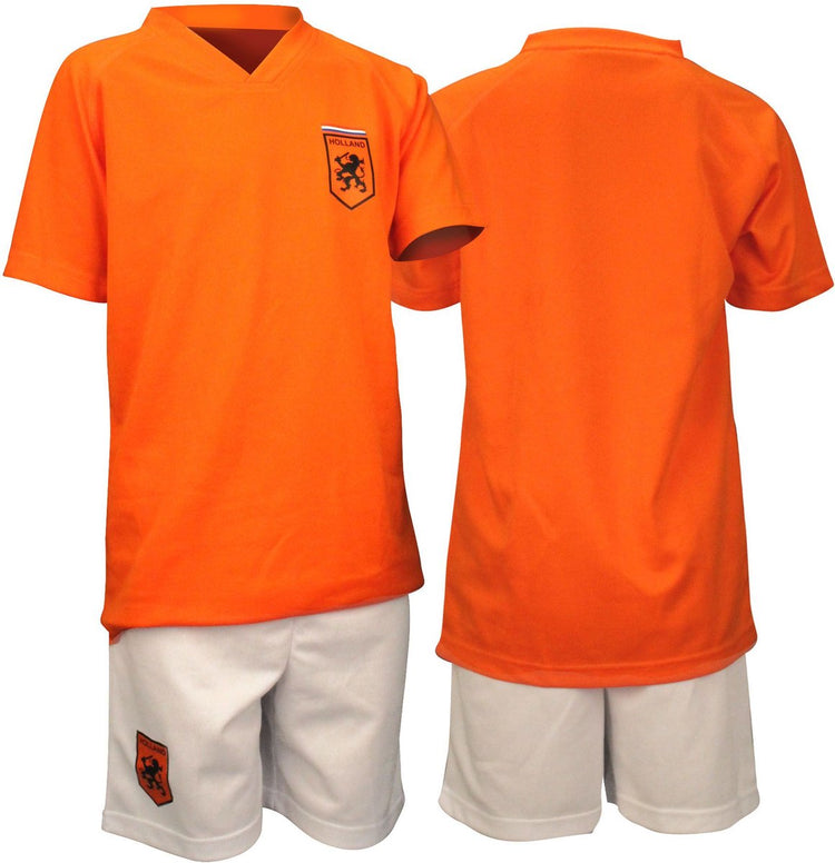 Avento Fußball-Set Unterstützer – Weltmeisterschaft Niederländische Nationalmannschaft Fußball-Hosenshirt Junior – Orange Weiß – Größe 128
