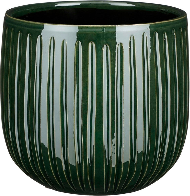Mica-Dekorations-Pflanztopf – Keramik – dunkelgrüne Glanzrippen – T21 x H19 cm – Blumentopf