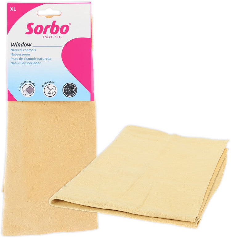 Sorbo Natural Chamois XL – 38 x 59 cm – echtes Schafsleder – hervorragende Saugfähigkeit für streifenfreie Reinigung