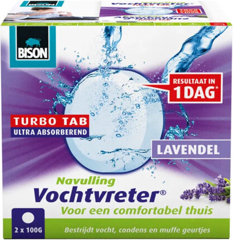 Bison Moisture Absorber® Nachfülltablette 2x 100 g Lavendelduft, Luftentfeuchter, geeignet für Moisture Absorber® Ambiente, gegen hohe Luftfeuchtigkeit, auch für Wohnwagen und Wohnmobile geeignet
