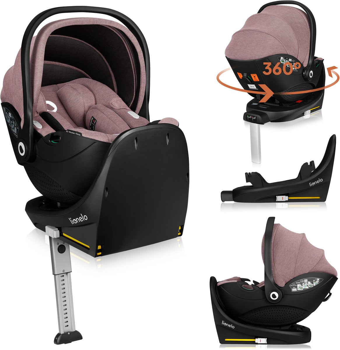 Lionelo Moxie i-Size-Set – Autositz mit drehbarer ISOFIX-Basis – Autositz RWF ab der Geburt – Bambusstoff – 360° Drehung – magnetische Gürtelhaken – Dri-Sitz – Kopfstütze mit Memory-Schaum – 4,3 kg – atmungsaktiv waschbar