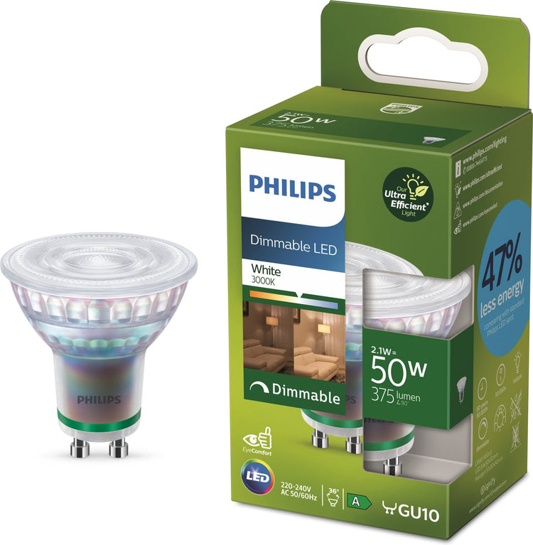 Philips LED Ultraeffizienter LED-Spot von Philips – 50 W – Gu10-Fassung – helles weißes Licht – dimmbar