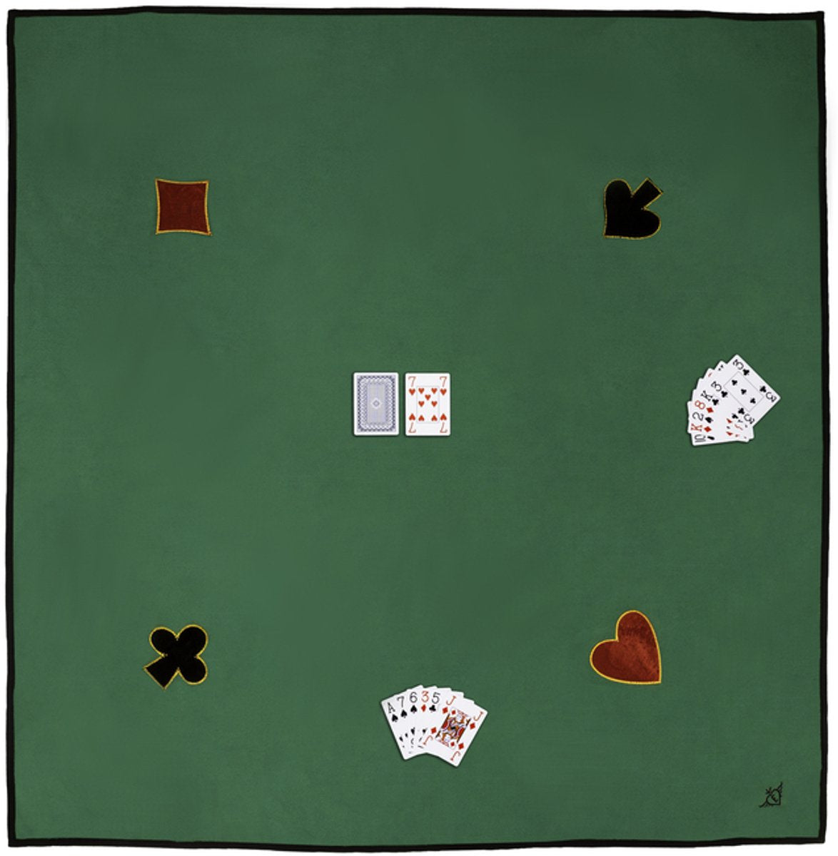 Engelhart Kartenteppich – 120 x 120 cm – 100 % Baumwolle – mit 4 Applikationen – waschbar – Spielteppich für Kartenspiele und Spieleabende –