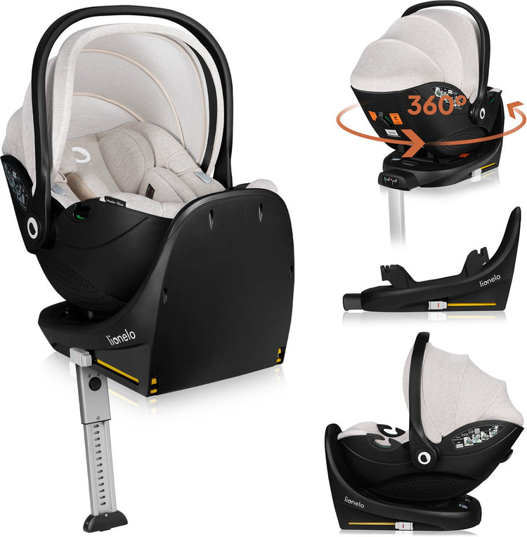 Lionelo Moxie i-Size-Set – Autositz mit drehbarer ISOFIX-Basis – Autositz RWF ab der Geburt – Bambusstoff – 360° Drehung – magnetische Gürtelhaken – Dri-Sitz – Kopfstütze mit Memory-Schaum – 4,3 kg – atmungsaktiv waschbar