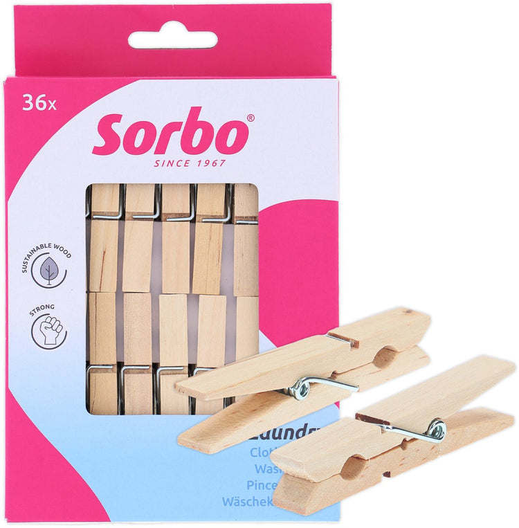 Sorbo Wäscheklammern aus Holz – 36er-Set – FSC®-zertifiziert – extra stark mit 7-Gang-Feder