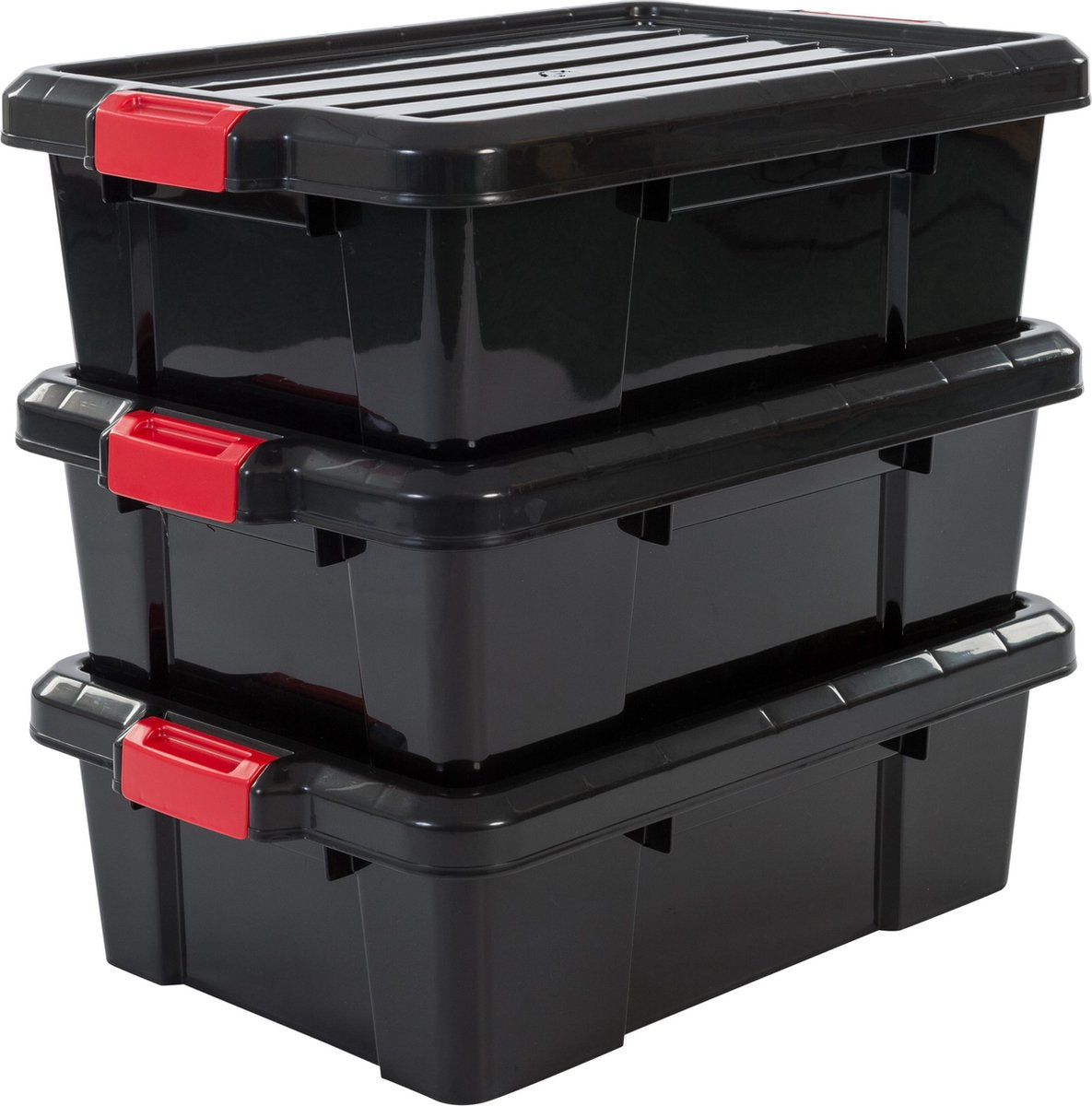 Iris Powerbox Aufbewahrungsbox - 25l - Kunststoff - Schwarz Rot - 3er-Set