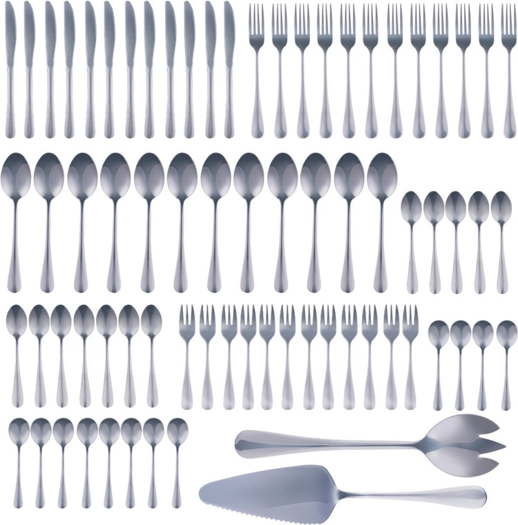 Alpina Besteckset 75-teilig für 12 Personen – Besteckset aus Edelstahl – Messer, Gabeln, Löffel, Teelöffel, Kaffeelöffel, Gebäckgabeln, Suppenlöffel – komplettes Geschirr