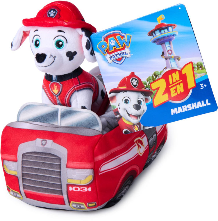 Paw Patrol – Marshall 2-in-1-Plüschfahrzeug – 15,2 cm Plüsch mit 20,3 cm Plüsch-Feuerwehrauto – Kuscheltiere