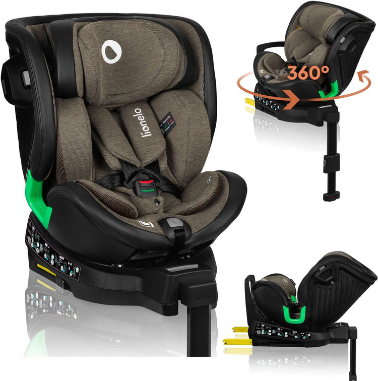 Lionelo Harmony – i-Size Autositz 4in1 – 360° drehbar – breiter Sitz – Isofix + Stützbein – rückwärtsgerichtet bis 105 cm (18 kg) – 40 bis 150 cm – 0 bis 36 kg – Seitenaufprallschutz – RWF und FWF – Bambusbezug – Dri-Sitz – Kopfstütze verstellbar