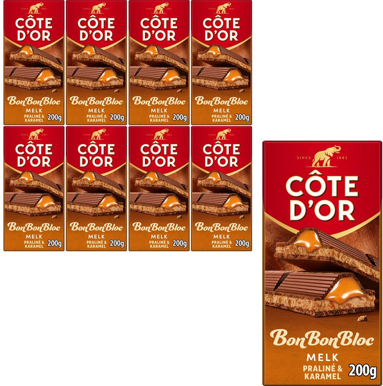 Côte d'or Bonbonbloc Schokoriegel Milchpralinenkaramell 8 x 200g - Schokoladentafeln - Geschenk Frauen oder Männer zum Geburtstag - Vorrat
