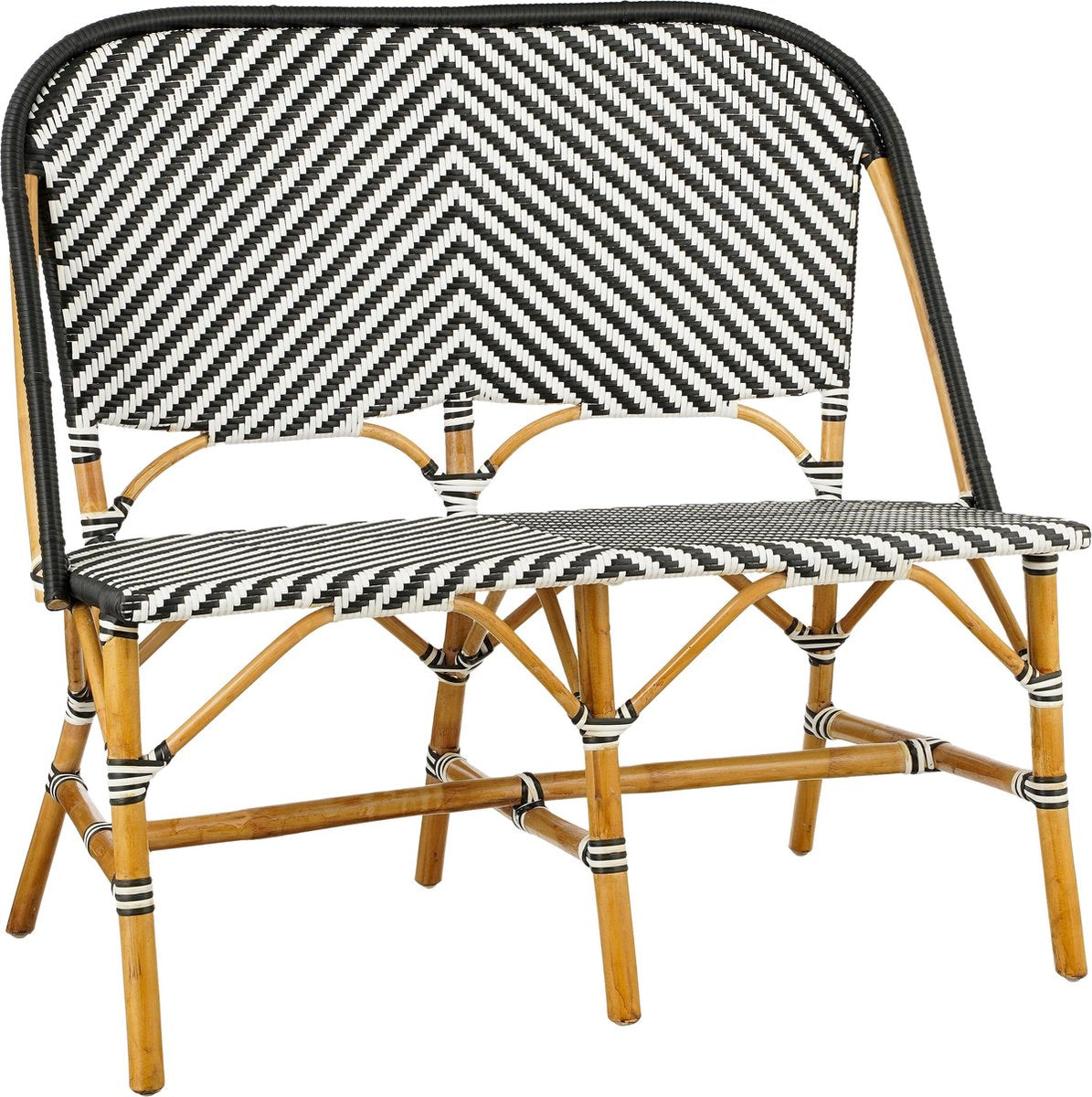 Glimmerdekorationen Mandox-Sofa für den Außenbereich – L98 x B60 x H93 cm – Rattan – Schwarz, Weiß