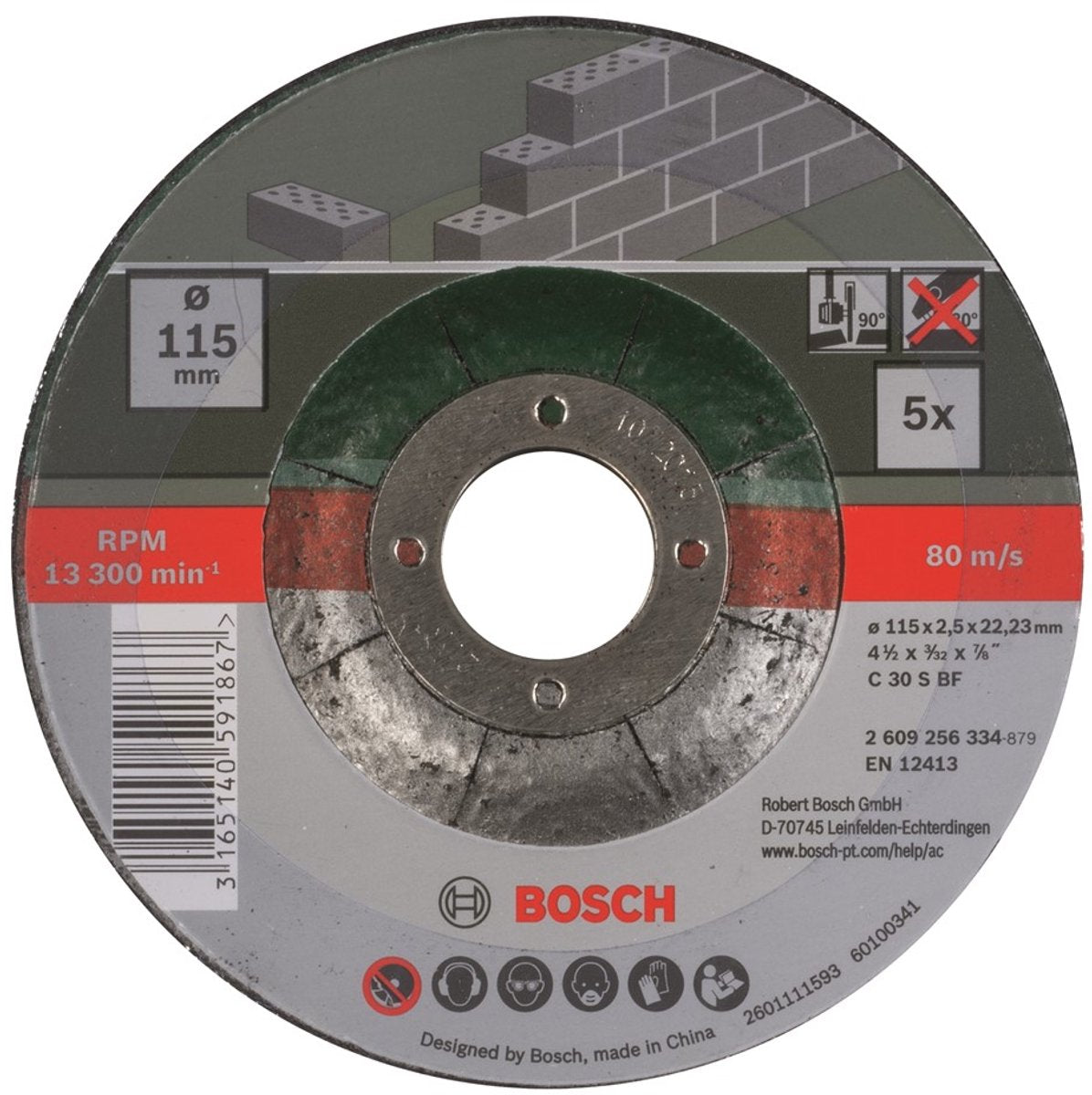 Bosch Schleifscheiben-Set - für Stein - 115 x 2,5 mm - gebogen - 5-teilig