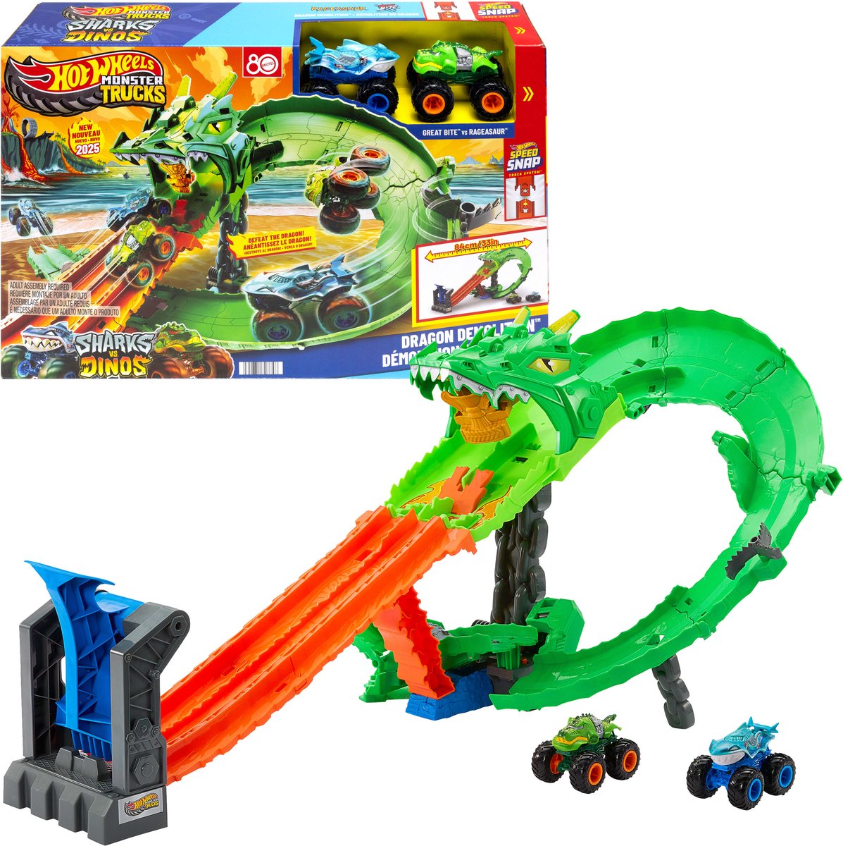 Hot Wheels Monster Trucks Sharks vs Dinos Launch-Set