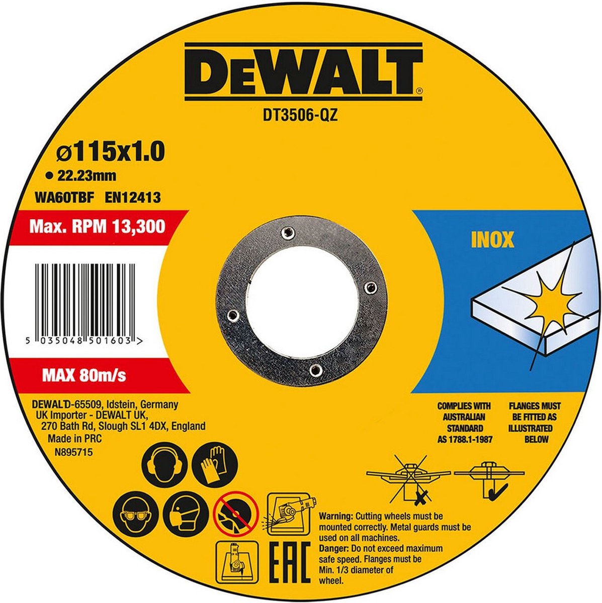 Dewalt Zubehördose 10 Stück Trennscheibe Edelstahl 115x1x22,2mm im Display - dt3506-qz