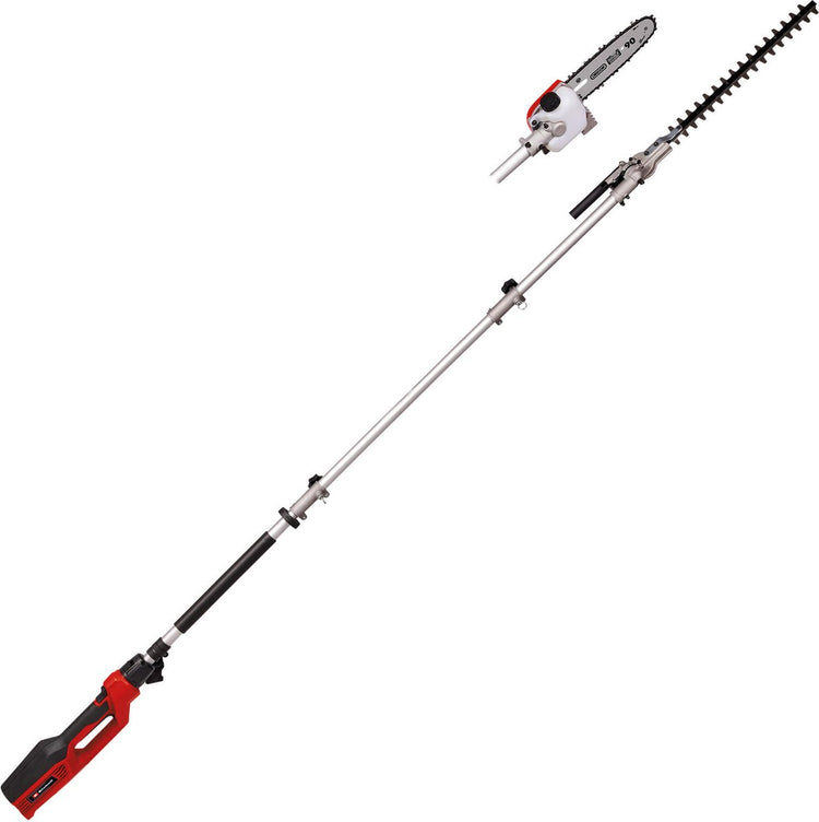 Einhell Elektro-Teleskop-Garten-Multitool GC-HC 90 2046 t – 900 W – Schnittlänge Heckenschere: 41,2 cm – Schnittlänge Kettensäge: 18 cm – Führungsgriff maximal 2,60 m