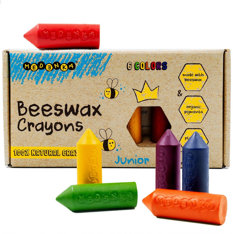 Medenka ® Bienenwachsmalstifte Junior – umweltfreundliche und sichere Zeichenstifte für Kinder – aus reinem Bienenwachs – weicher Griff für kleine Hände – lebendige Farben – nachhaltige natürliche Zusammensetzung