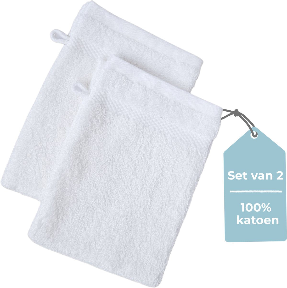 Stille. Living Hush Living Waschlappen – 2er-Set – 100 % Baumwolle – schwere Qualität, 500 g m2 – stilvolle Bordüre und Aufhängeöse – 16 x 22 cm – weiß