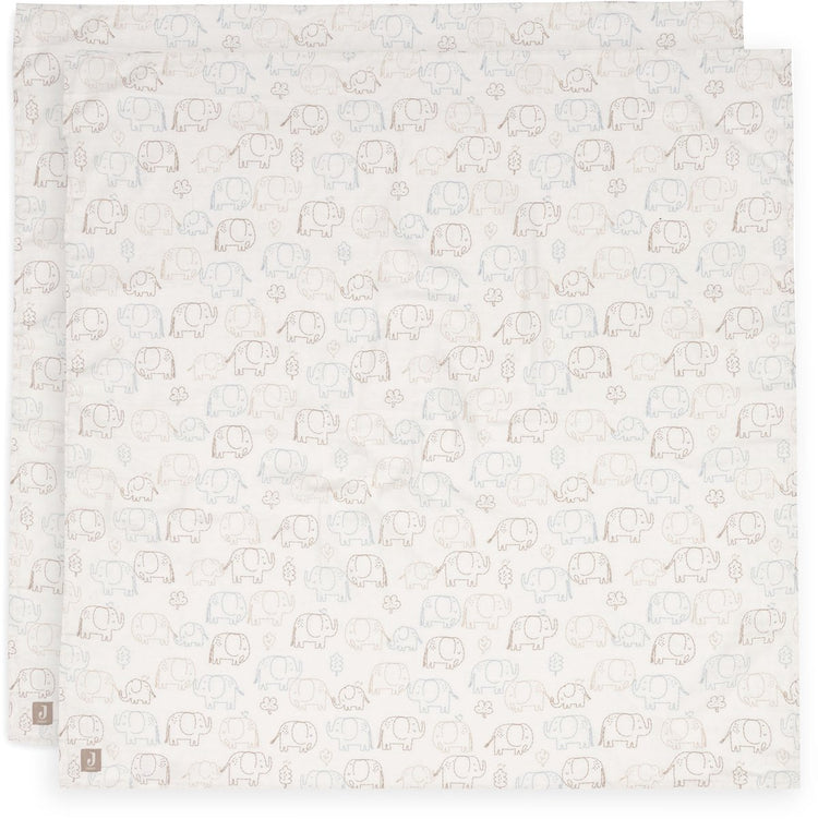 Jollein hydrophiles Tuch groß – 115 x 115 cm – Elefantengeschichten – 2 Stück