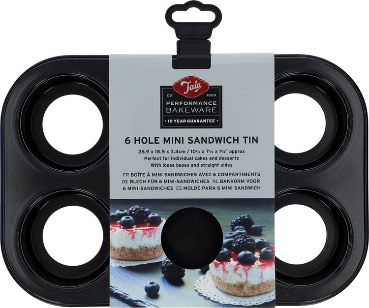 Tala Performance – Mini-Kuchenform – 6 x 8 cm – 6er-Set – loser Boden – Antihaftbeschichtung – PFAS-frei