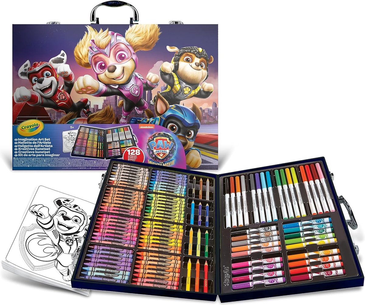Crayola – Hobby-Paket – Paw Patrol Mighty Movie Malkoffer – Set mit 128 Teilen