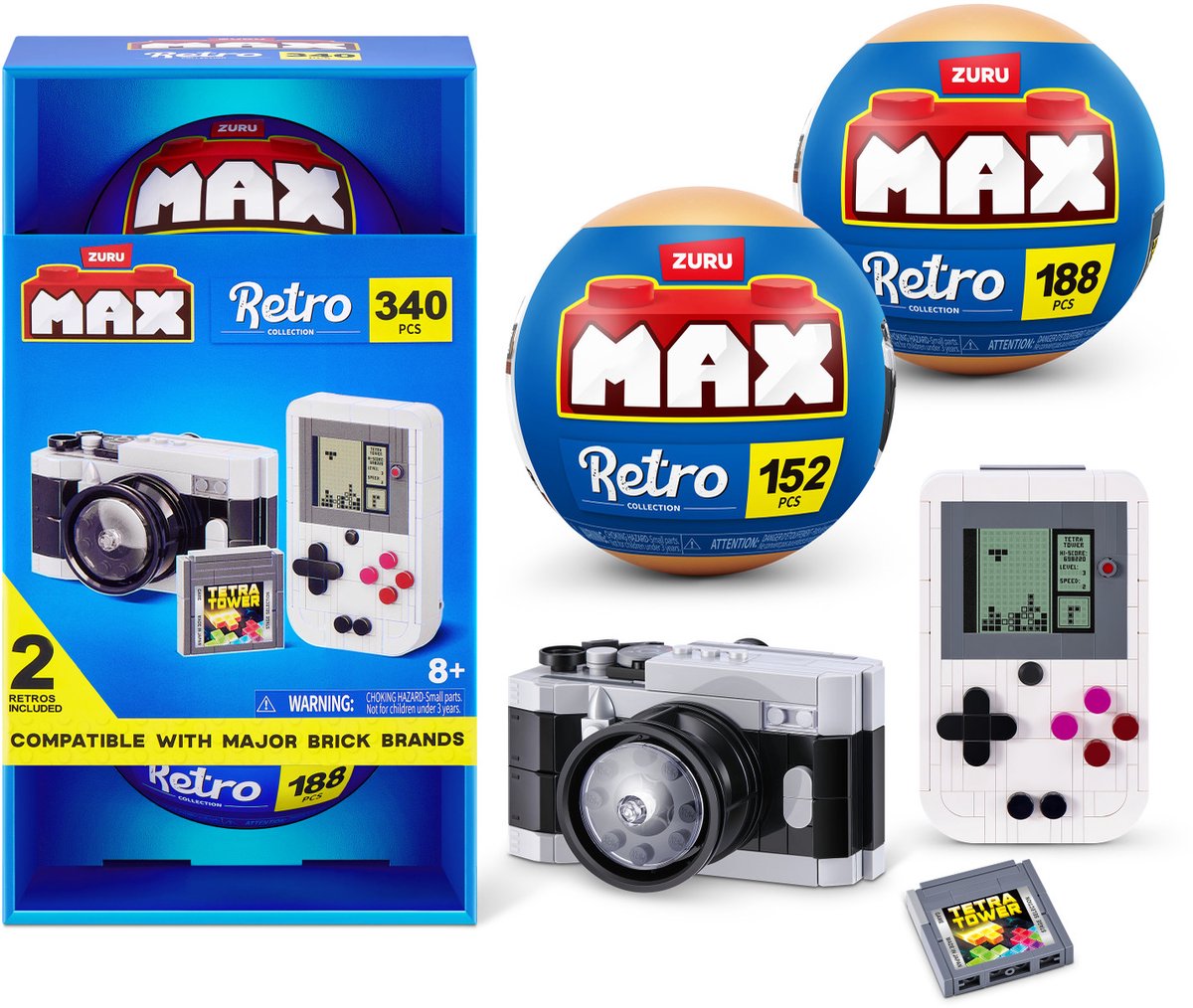 Max baut mehr Premium-Retro-S2-Bausteine-Sammlung im 2er-Pack (tragbare Kamera-Spielekonsole) von Zuru