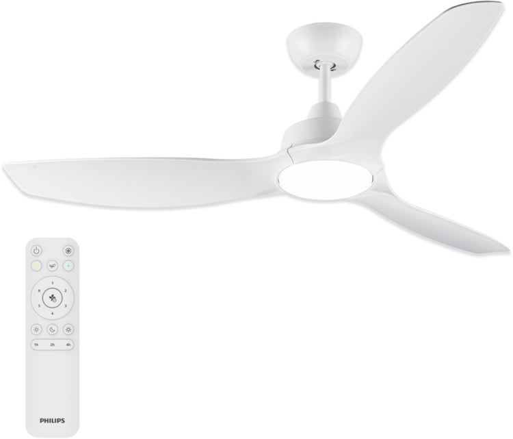 Philips LED-Lüfter mit festem Flügel von Philips und LED-Lampe – Durchmesser: 132 cm – 2650 Lumen – einstellbares weißes Licht von 3000 K bis 6500 K – dimmbar bis zu 5 % – inklusive Fernbedienung – Weiß