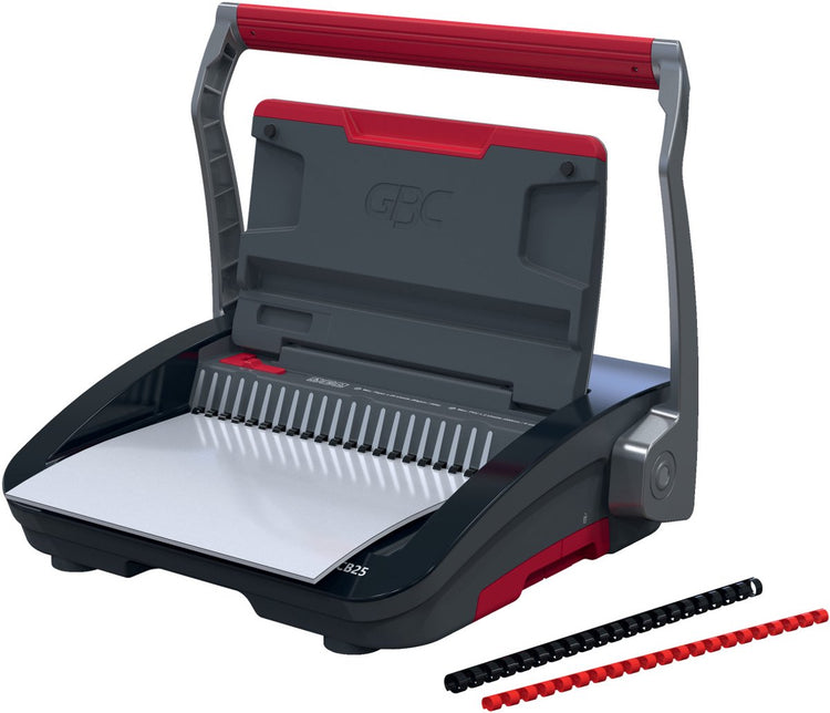 Gbc combbind® cb25 manuelles Bindegerät – Binderücken aus Kunststoff – 450 Blatt – Schwarz Rot