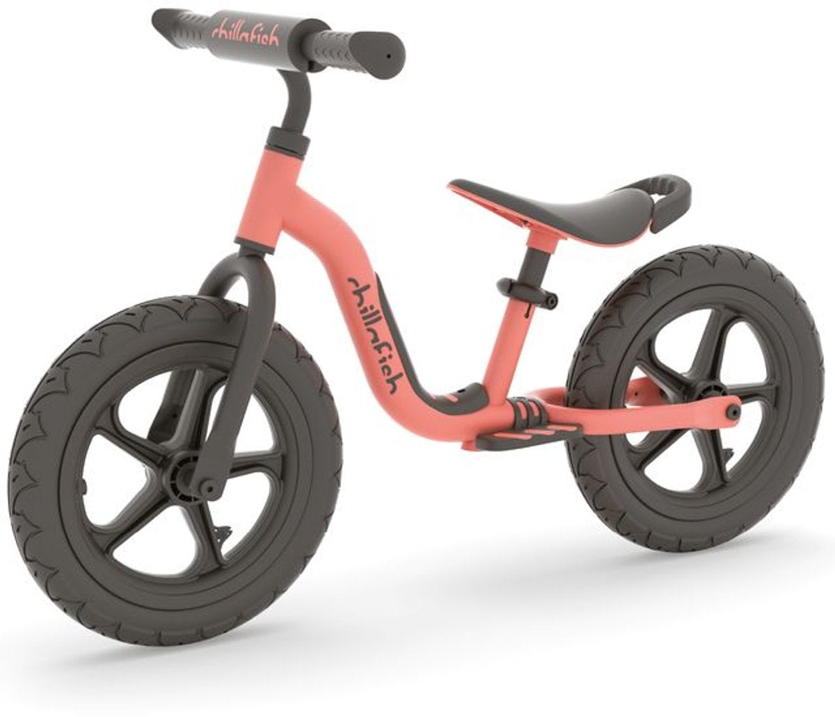 Chillafish Laufrad 2 Jahre – leicht mit verstellbarem Sattel und Lenker – rosa – Laufrad für Mädchen bis 5 Jahre mit Fußstütze, Griff zum Tragen und 12 Pannenschutzreifen aus Gummihaut – Modell Charlie Sport