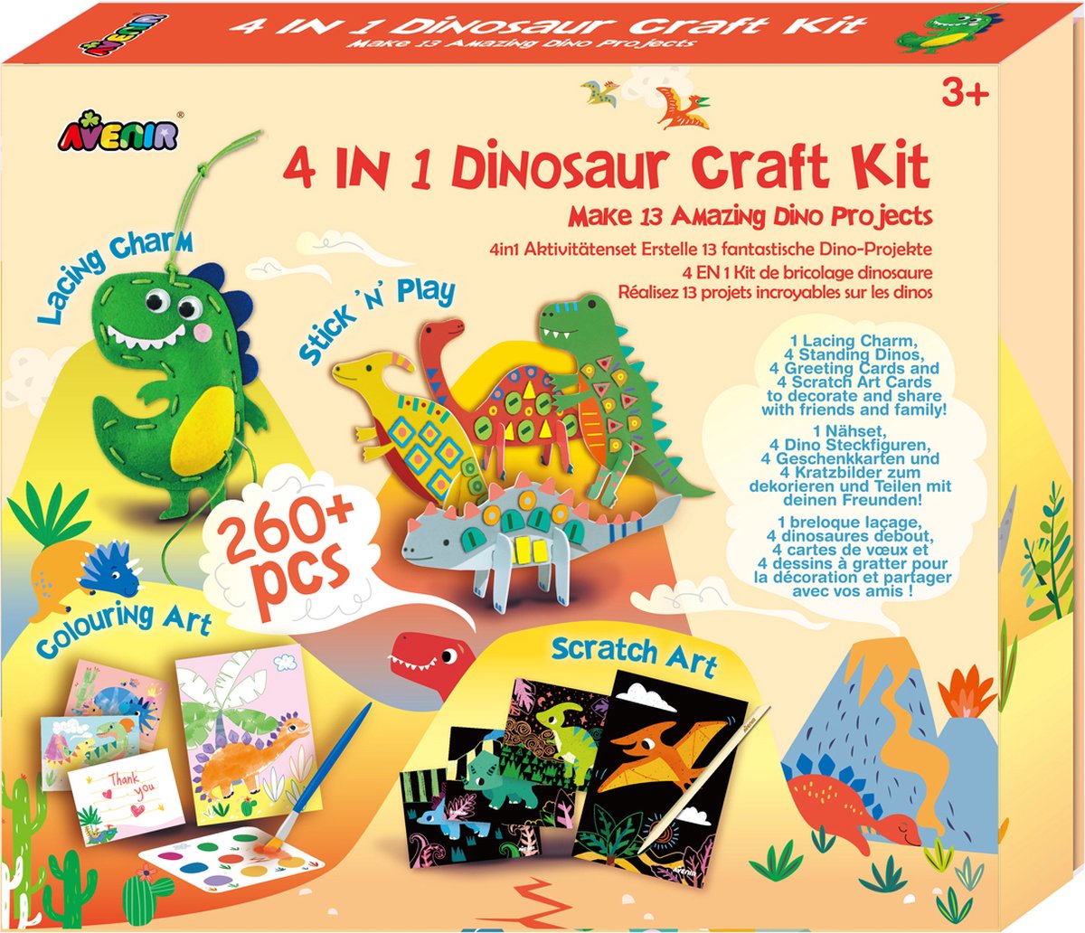 Avenir Aktivitätsset – Dinosaurier-Set – 4 in 1 – 3 Jahren