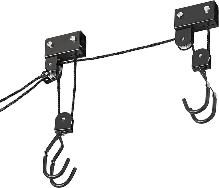 Proplus Fahrradlift - XL - Aufhängesystem für Fahrrad, Leiter und Dachbox - mit Umlenkrollen - bis 57 kg - Deckenmontage - Haken mit Gummierung - auch für Kajaks und Leitern - Schwarz
