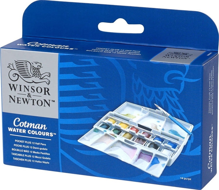 Winsor Newton Cotman Aquarellfarbentasche plus Set mit 12 halben Näpfchen