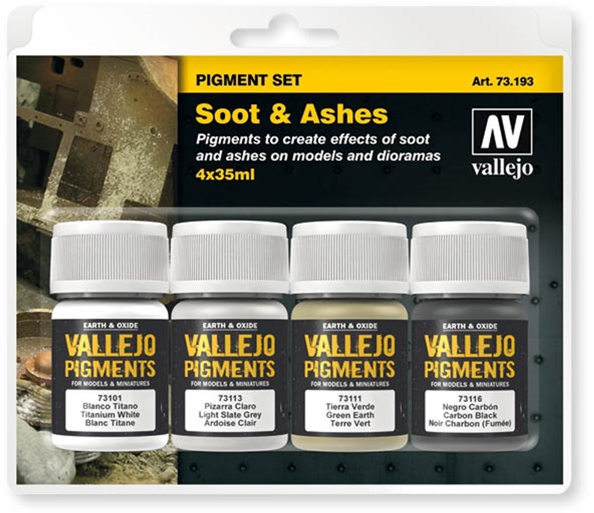 Vallejo val73193 – Ruß-Asche-Pigment-Set – 4 Farben