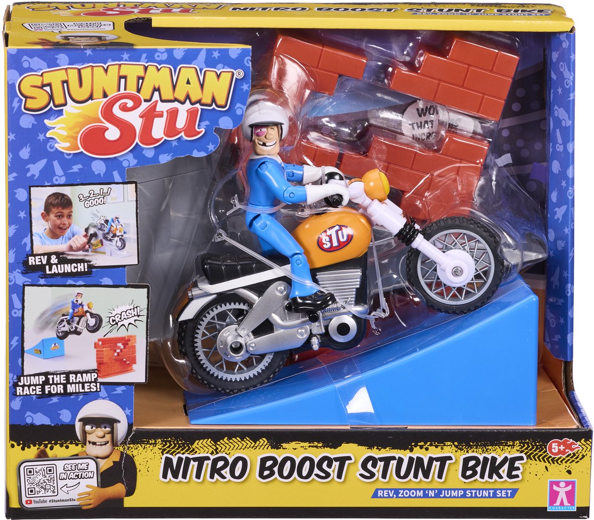 Bandai – Stuntman Stu – Nitro-Boost-Motorrad – Stunt-Spielzeug – Stunt-Figur inklusive – Crash-Spiel mit Fahrzeug und Zubehör – Spielzeug für Kinder ab 4 Jahren – coss8201