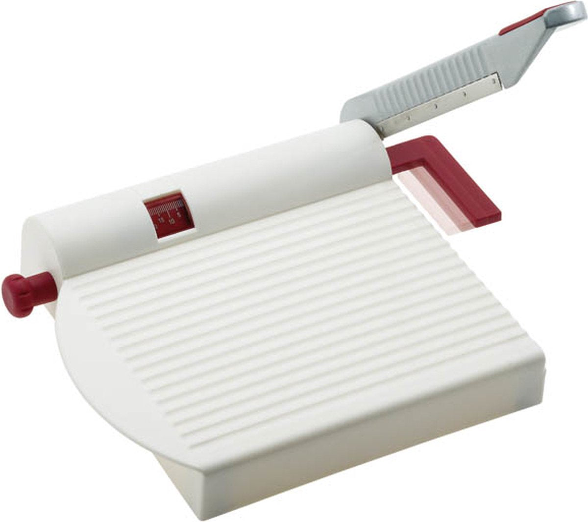 Westmark Käseschneider mit scharfem Messer, variable Schnittstärke, Edelstahl Aluminium Kunststoff, Fromarex, weiß rot silber, 70002260