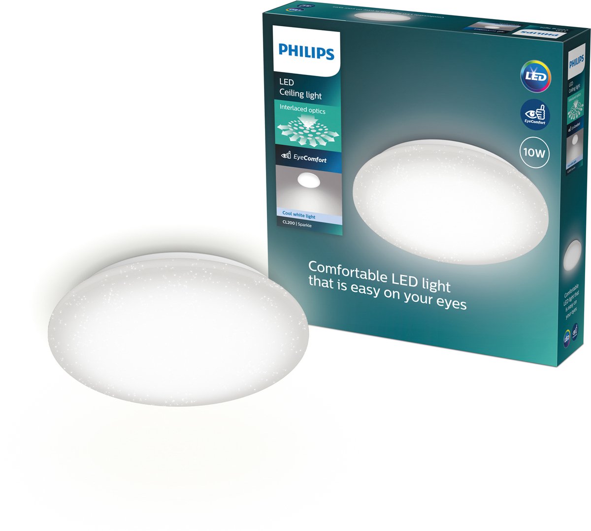 Philips LED Philips Moire Deckenleuchte – Glitzereffekt – kaltweißes Licht: 4000 K – Durchmesser: 24 cm – 10 W – rund – weiß
