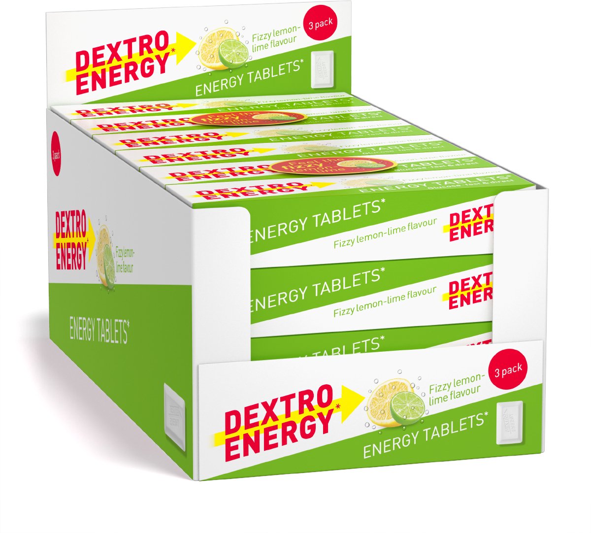Dextro Energy Fizzy Sour Lemon Lime – 24 x 14 Stück – Traubenzuckertabletten – Dextrose – schnelle Zucker – extra Säure + Sprudeleffekt