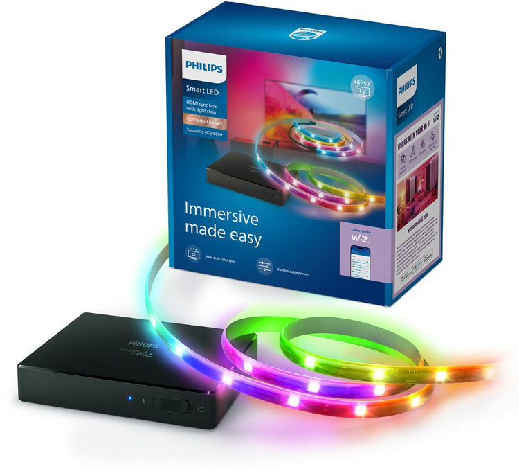 Philips lighting Philips smart lighting - HDMI 2.0 sync box - with RGBIC LED strip for 40 to 50 TVs - synchronize your lighting with your screen - 4K at 60Hz - works with the Wiz app - WiFi - entertainment starter kit