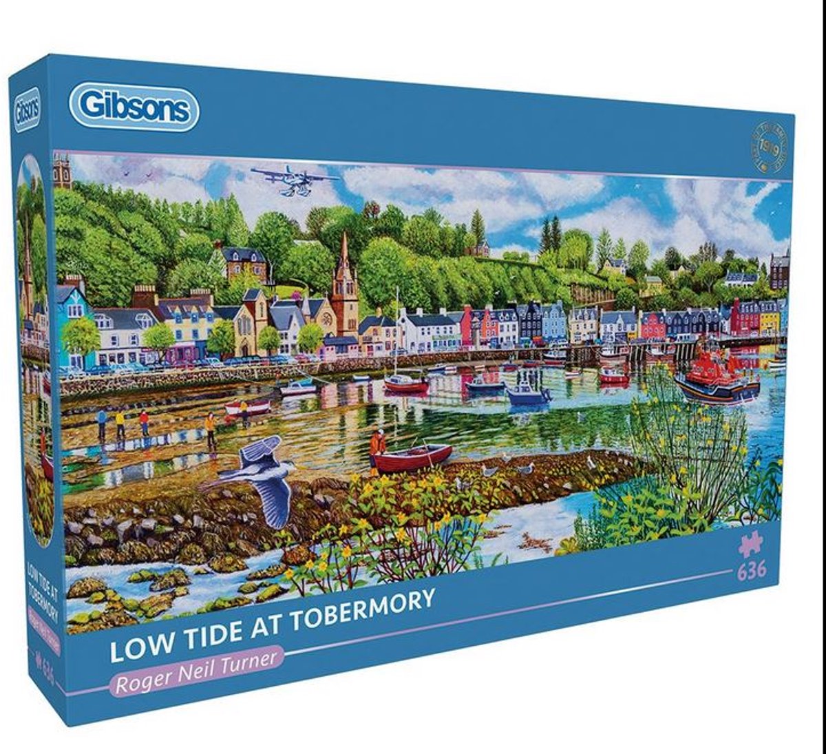 Gibsons – Ebbe bei Tobermory (von Roger Neil Turner) – 636 Teile 69 × 32 cm (B × H) – Panorama-Puzzle