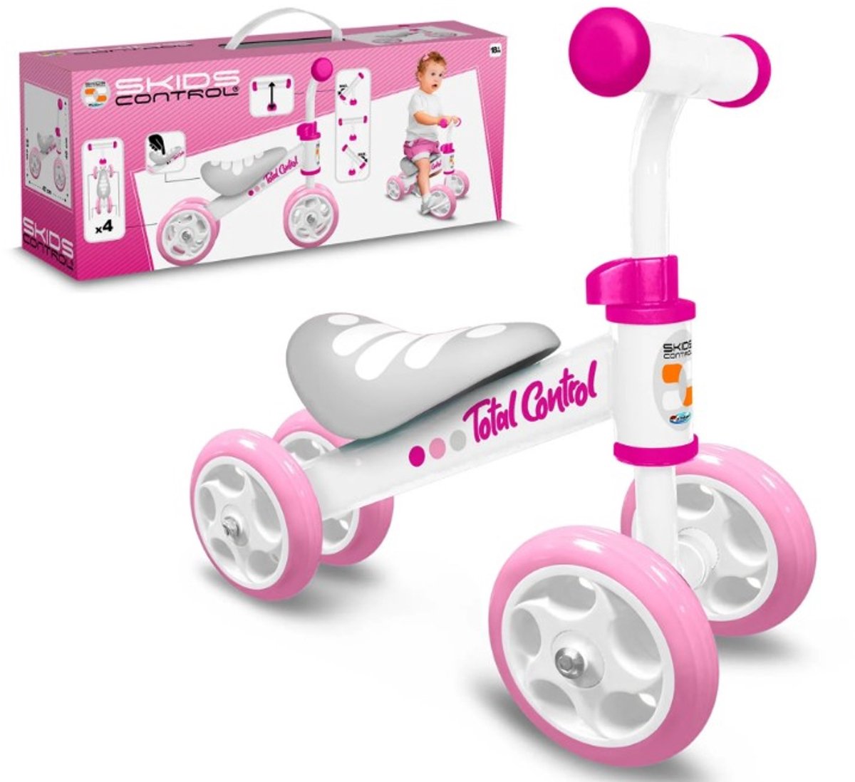 Kufen steuern den vierrädrigen Lauflernwagen für Mädchen