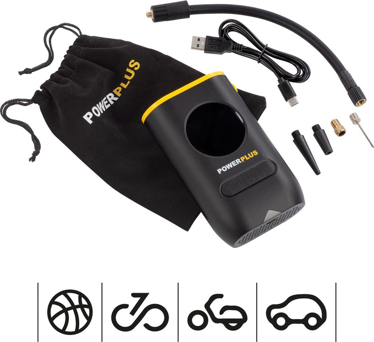 Powerplus Luftpumpe powx1710 – Kompressor von 8 V – Luftdurchfluss von 16 l min – 4 Düsen