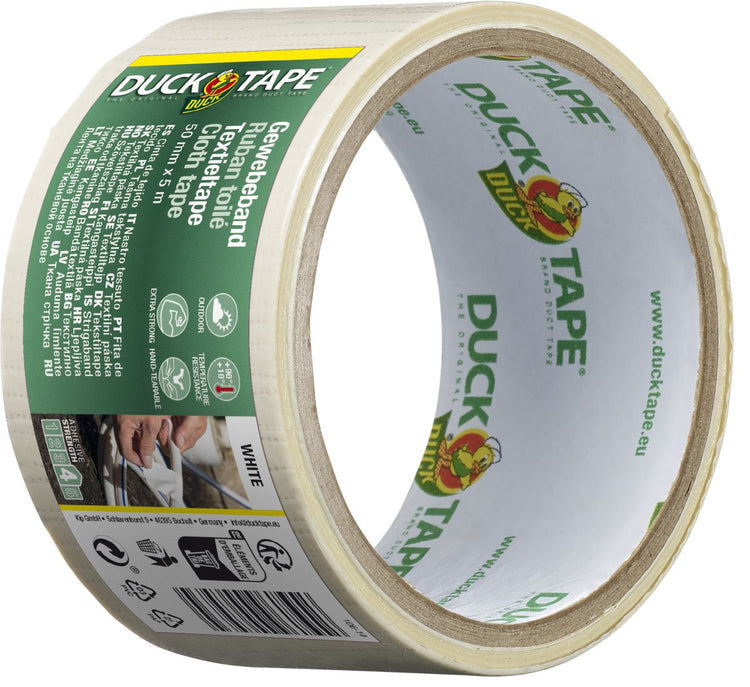 Kip Duck Tape Original – Premium Duct Tape Textilband – weiß 50 mm x 5 m – wetterfest, wasserfest und handreißbar – universell einsetzbar für langfristige Reparatur, Versiegelung und Schutz von Stein, Metall und Holz
