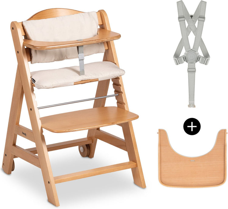 Hauck Beta+ Hochstuhl-Set – FSC®-zertifiziert – Holz – inklusive Rollen und Holztisch – naturbelassen