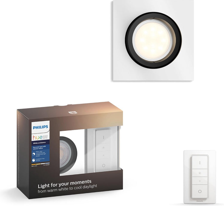 Philips LED Philips Hue Milliskin Einbaustrahler-Sockel – White Ambiance – GU10 – Aluminium – 6 W – quadratisch – inkl. dimmer switch