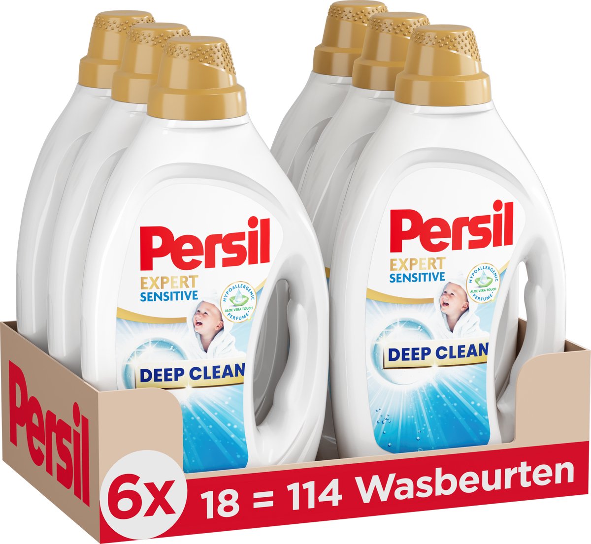 Persil Sensitive Gel – Flüssigwaschmittel – alle Wäschefarben – allergikerfreundlich – hypoallergenes Parfüm – Vorteilspack – 6x 18 Wäschen